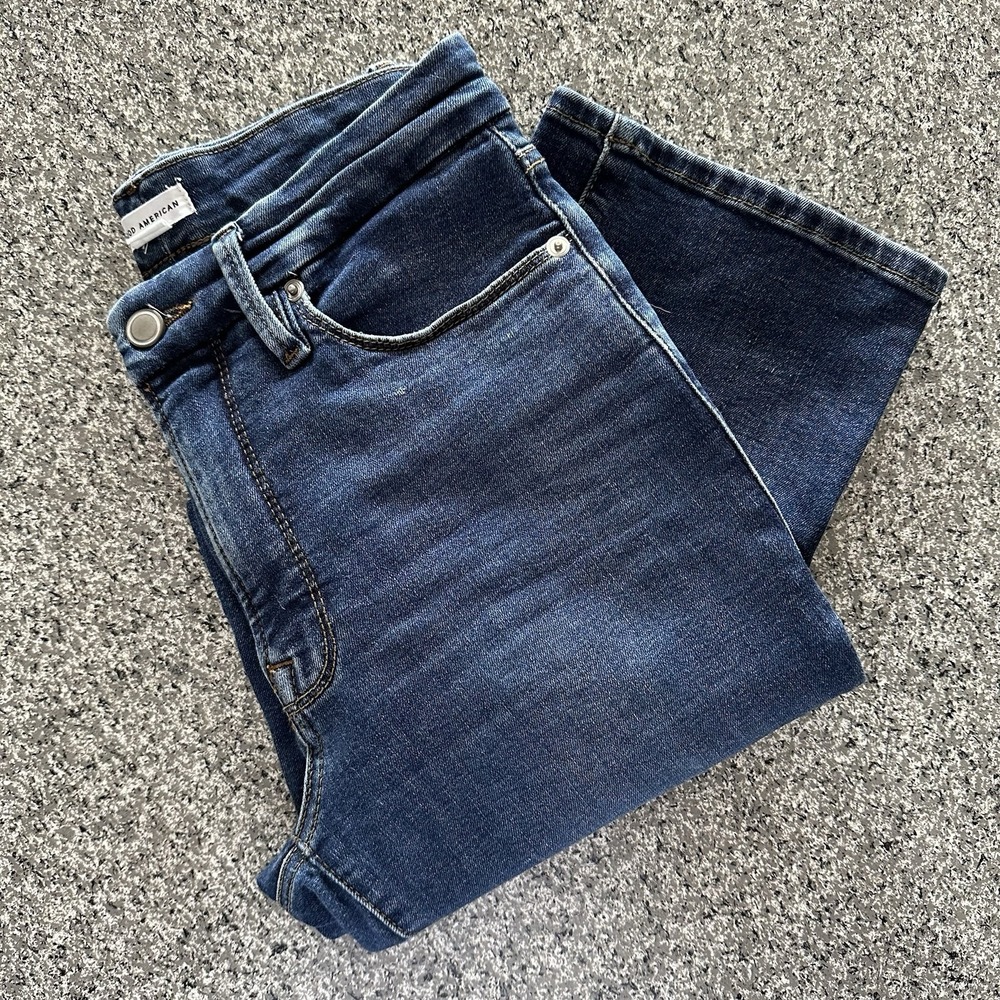 Good American Jeans Womens 4 27x24 Good Petite Straight Mid Rise Stretch Blue